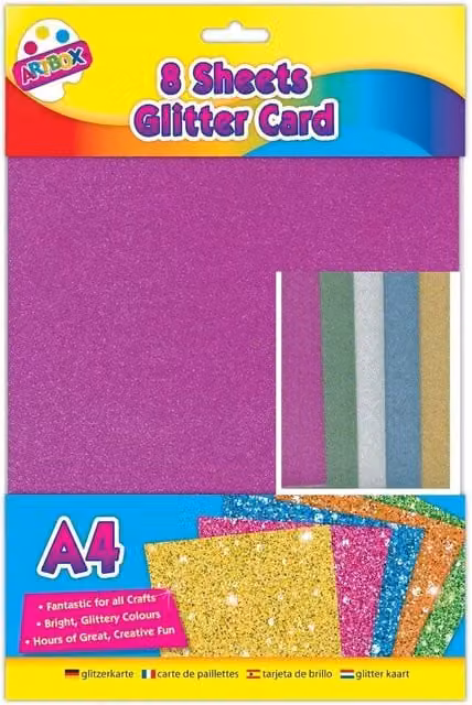 ArtBox Pack of 8 A4 Mixed Colour Glitter Construction Paper Sheets
