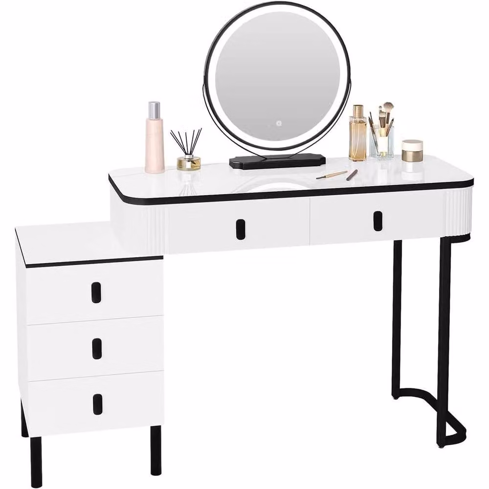 SPETLEK White Modern Dressing Table with Dimmable Hollywood LED Round Mirror – 2