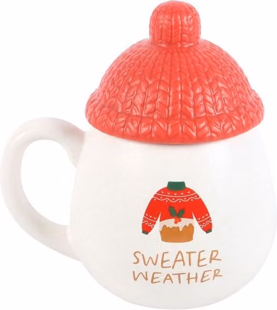 Something Different Sweater Weather Ceramic Mug with Lid in White