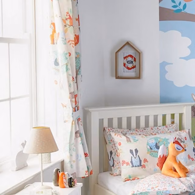 Make It A Home Woodland Kids Room Darkening Thermal Insulating Pencil Pleat Curtain Pair - White