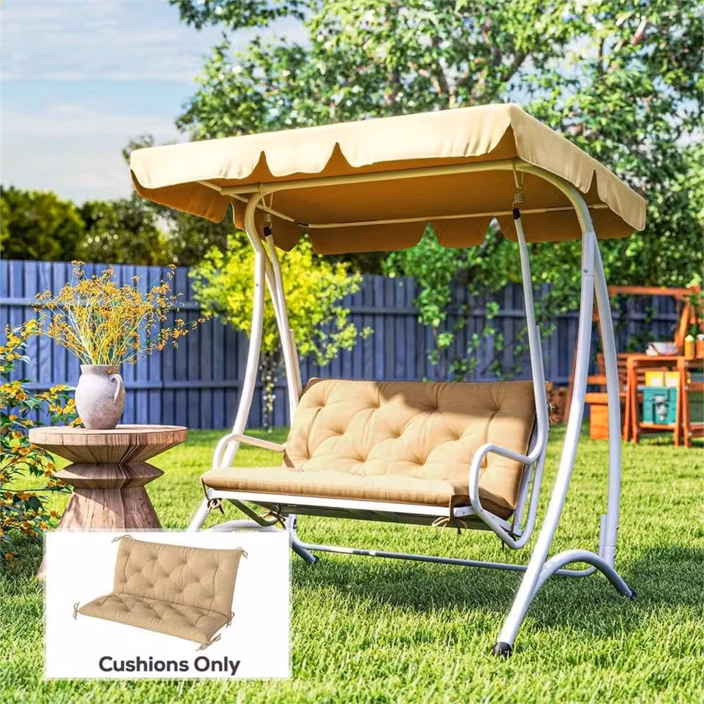 Nordara 2 Seater Garden Bench Outdoor Seat Pad with Ties, Beige W: 120 cm, D: 45 cm – 3