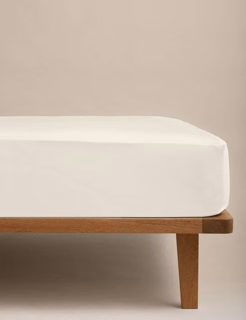 M&S Egyptian Cotton 230 Thread Count Crisp Fitted Sheet, Beige, W/D/H: 200 x 200 cm