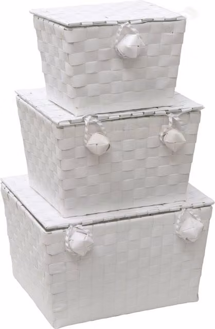 JVL White Open Weave Woven Storage Units with Lid