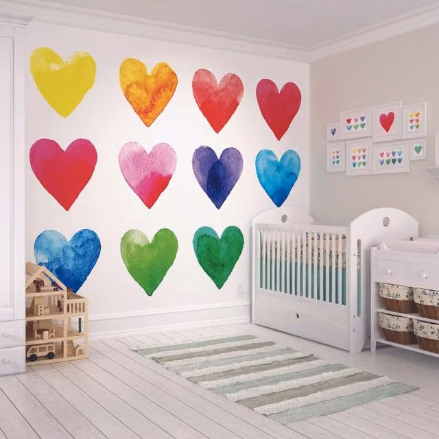 Origin Murals Colour My Heart Multi Floral Heart Wall Mural in Multicolour and Yellow