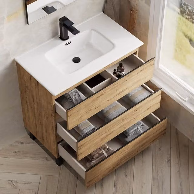 Banyetti Vatilla 800mm Floorstanding Vanity Unit with Athena Basin in Ostippo Light Oak