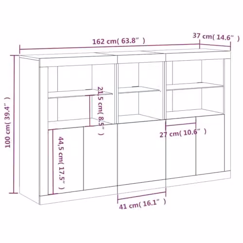 vidaXL Modern Sideboard with Integrated LED Lights in Smoked Oak, W: 162 cm, D: 37 cm, H: 100 cm – 3