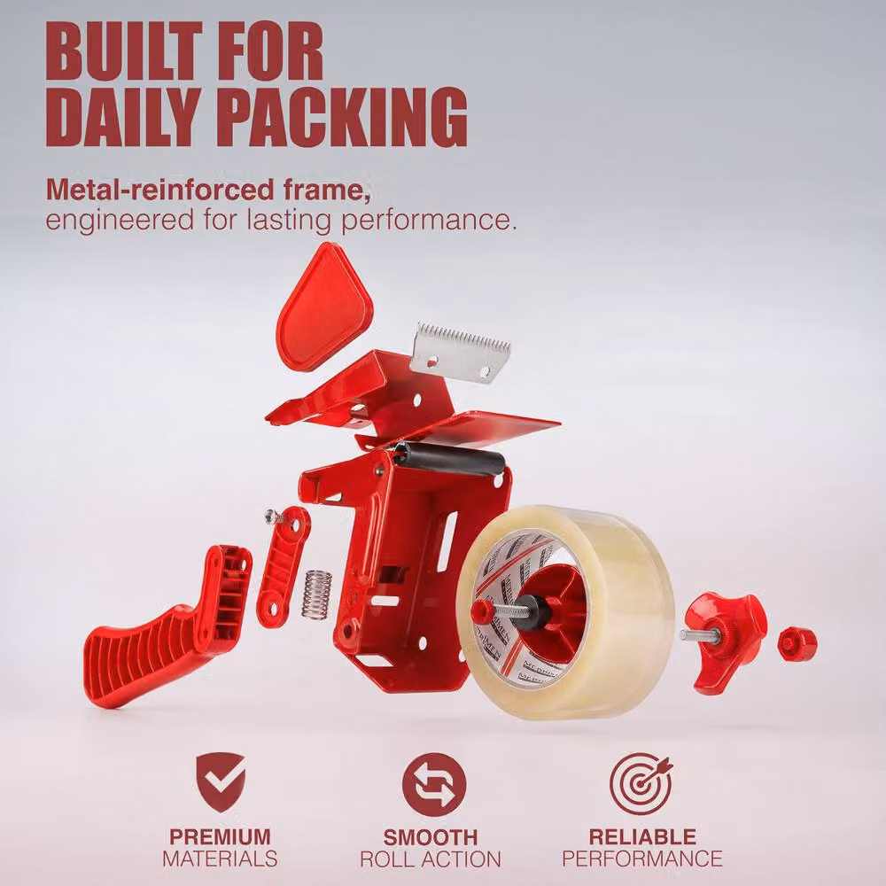 Kayman Heavy Duty Packing Tape with Dispenser, 6 Rolls, Clear, 48 mm x 66 m – 9