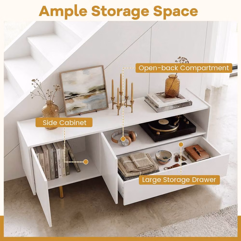 Costway Modern White TV Stand with 2 Doors and Drawer for TVs up to 153 cm – 5