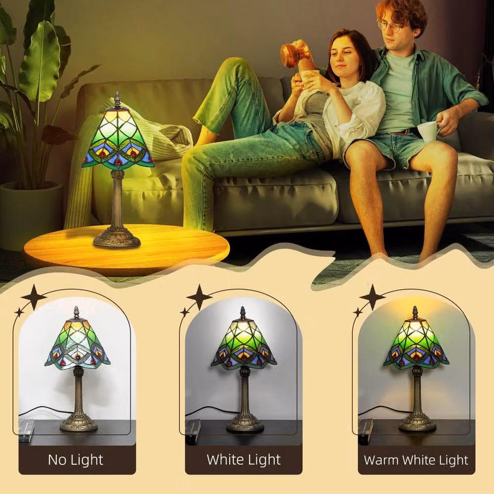 Wyld Haus Mamavi Tiffany Style Table Lamp in Green and Amber with Bronze Tone Base – 7