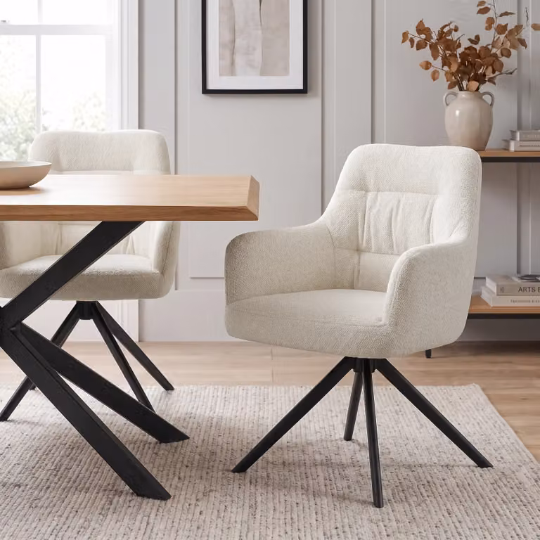 DHS Swivel Boucle Dining Chairs, Set of 2, Cream