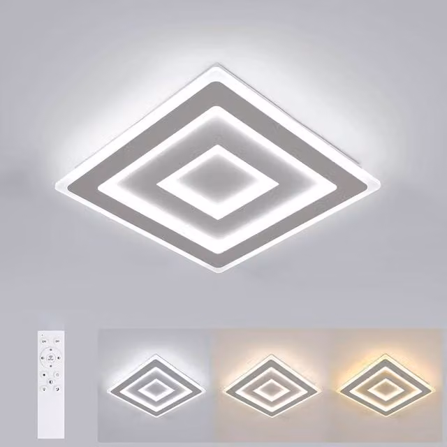 Goeco Modern Square LED Ceiling Light, 52W, White, W: 40 cm, Dimmable with Remote Control