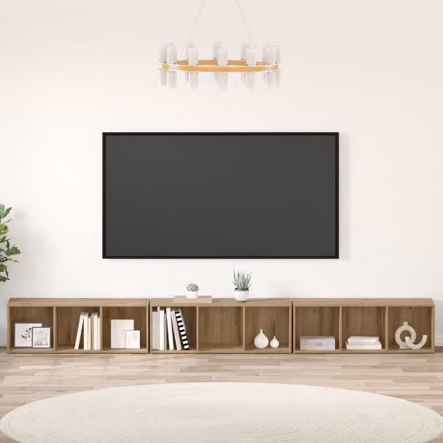 Berkfield Home 3-Piece Artisan Oak TV Cabinet in Brown, W/D/H: 37 x 35 x 107.5 cm – 1