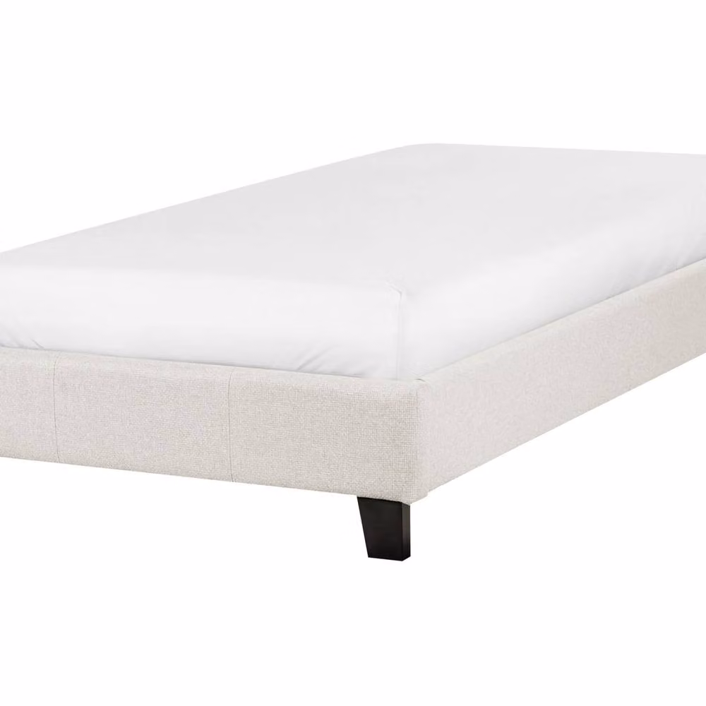 Wyld and Coco Single 3ft Upholstered Slatted Bed Frame in Light Beige Fabric, W/D/H: 90 x 190 cm – 2
