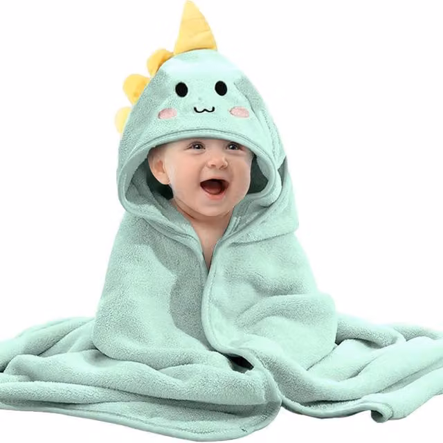 Dyzi Ultra Soft Coral Fleece Hooded Baby Towel, Green