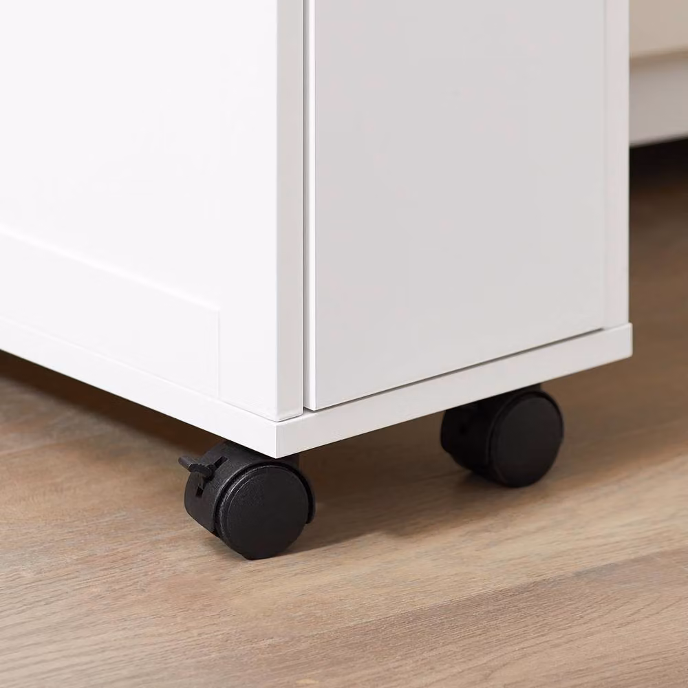 SoBuy Slim Rolling Storage Cabinet with Wood Top in White – 5