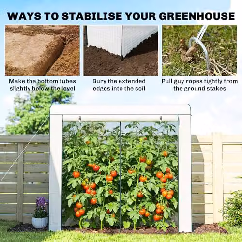 Outsunny Mini Greenhouse with Roller Door and Mesh Windows, White, W/D/H: 200 x 75 x 188 cm – 4