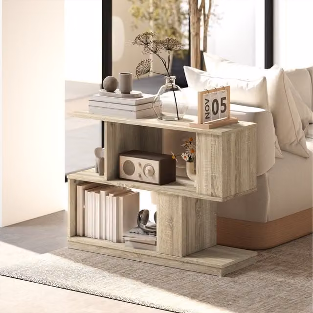 HOMCOM Minimalist Natural Wood Finish End Table in Brown