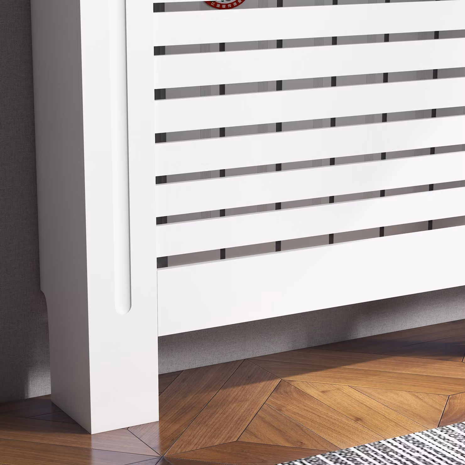 HOMCOM White Painted MDF Radiator Cover Wooden Cabinet with Horizontal Slats, W/D/H: 152 x 19 x 81 cm – 5