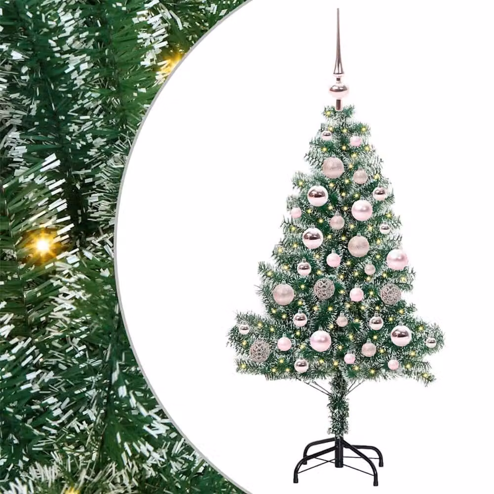 Berkfield Home Snow Flocked Artificial Christmas Tree with LED Lights, Green, Height: 120 cm – 2