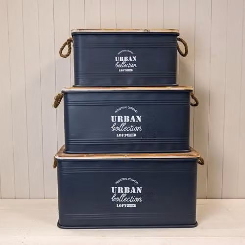 The Satchville Gift Company Set of Three Grey Urban Rectangular Metal Storage Containers – 2