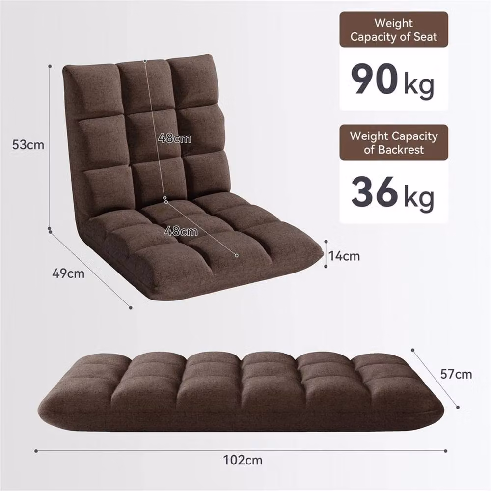 KORVIXA Brown Fabric Floor Lazy Sofa Chair with Adjustable Headrest and Back Support – 2