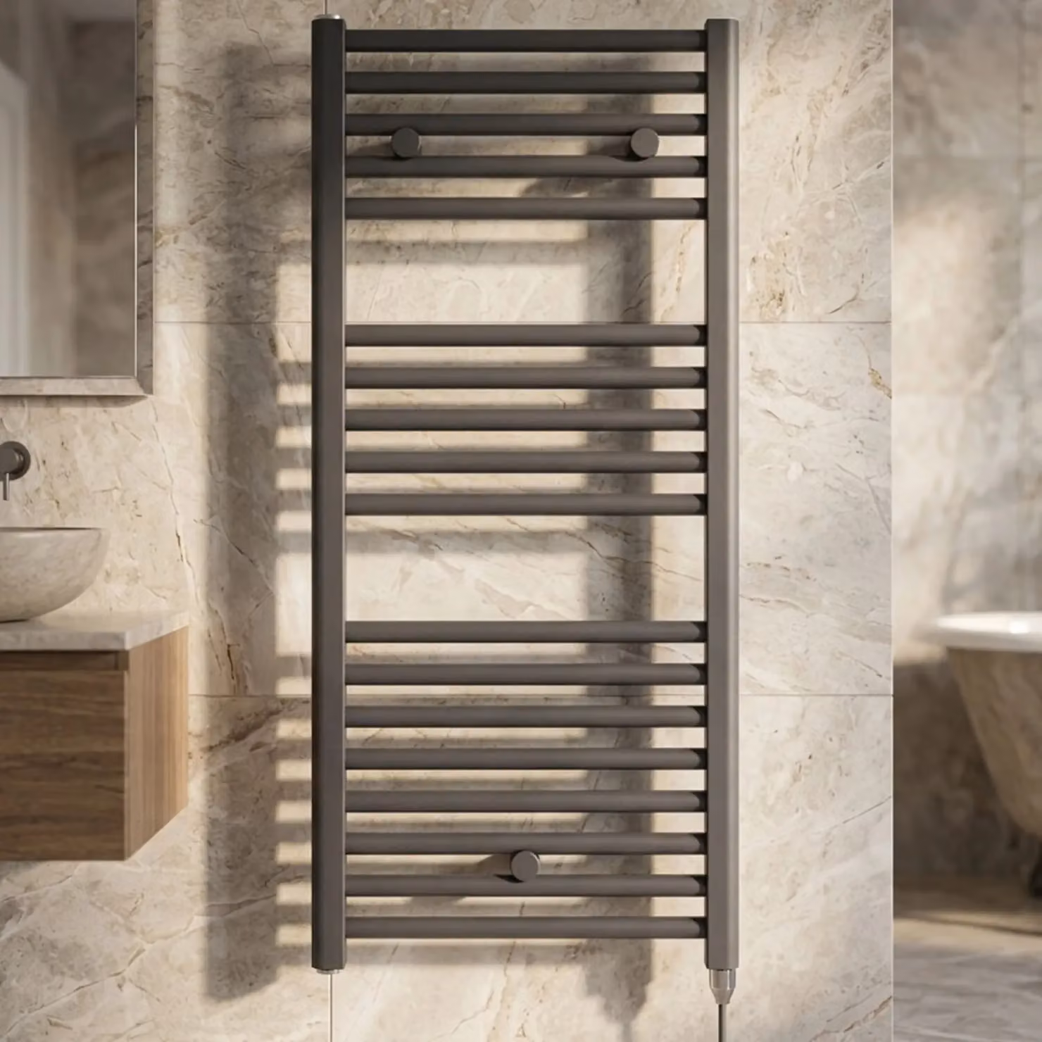 Balterley Electric Vertical Round Towel Rail with 18 Rails, W: 48 cm, H: 92 cm, Anthracite Grey – 4