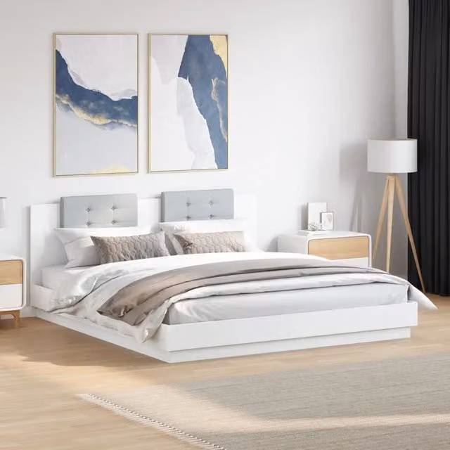 Berkfield Home White Upholstered Super King Bed Frame W/D/H: 180 x 200 cm