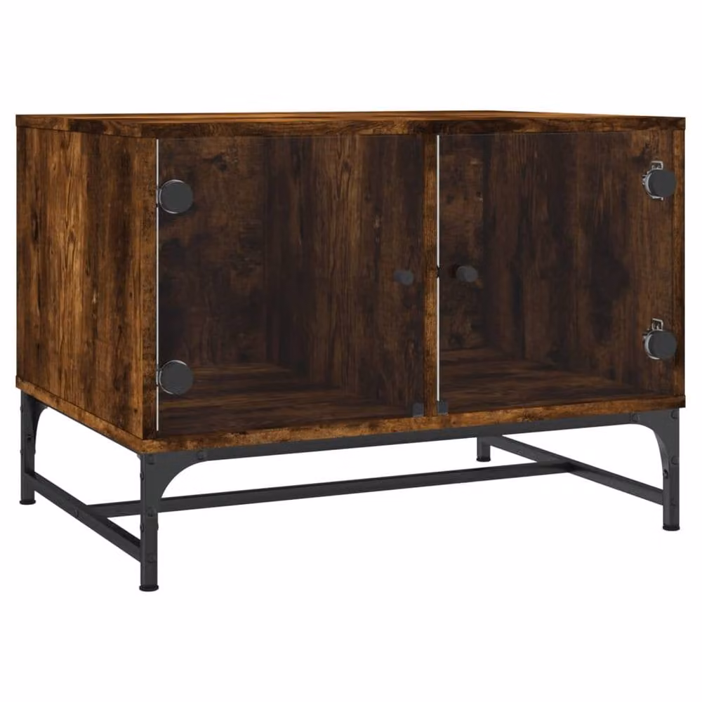 Berkfield Home Modern Coffee Table with Glass Doors in Smoked Oak Brown, W/D/H: 68.5 x 50 x 50 cm – 3