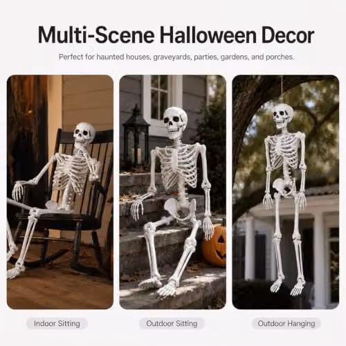 Yezi Life Size Halloween Skeleton with Poseable Joints, White, Height: 185 cm – 3