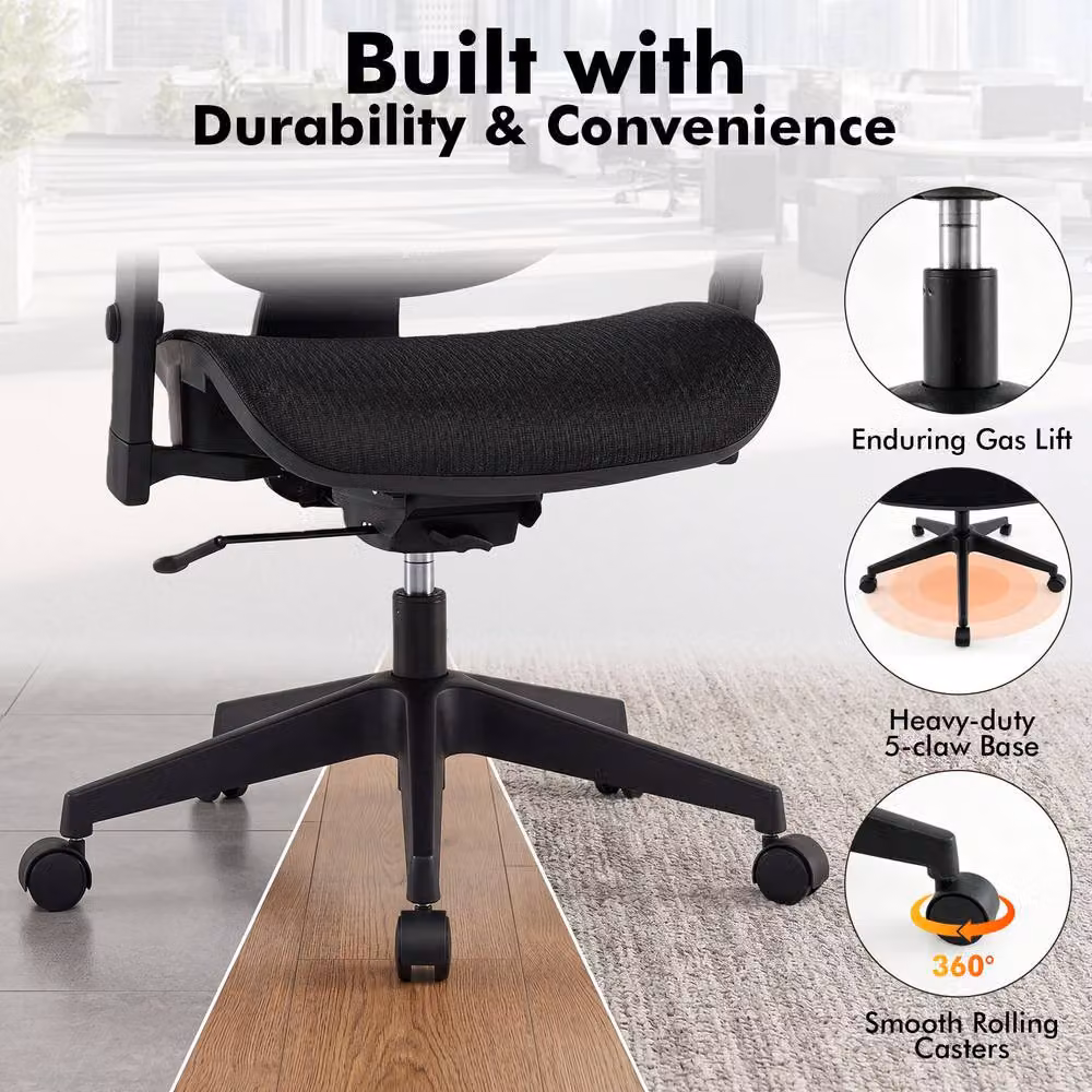 Gymax Black Mesh Executive Office Chair with Adjustable Headrest and Lumbar Support – 9