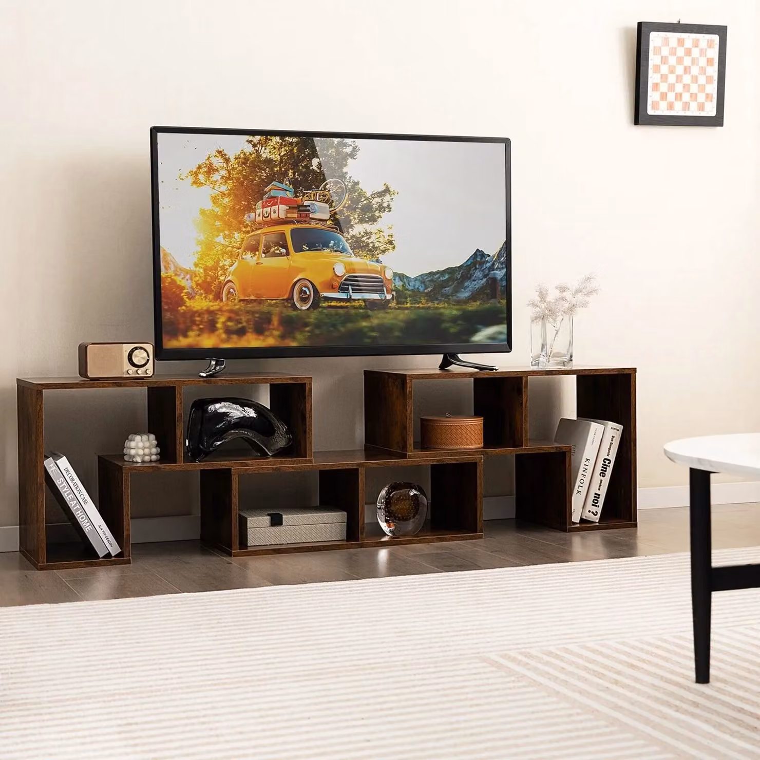 Costway Adjustable Brown Wood TV Stand for TVs up to 65 Inches – 4