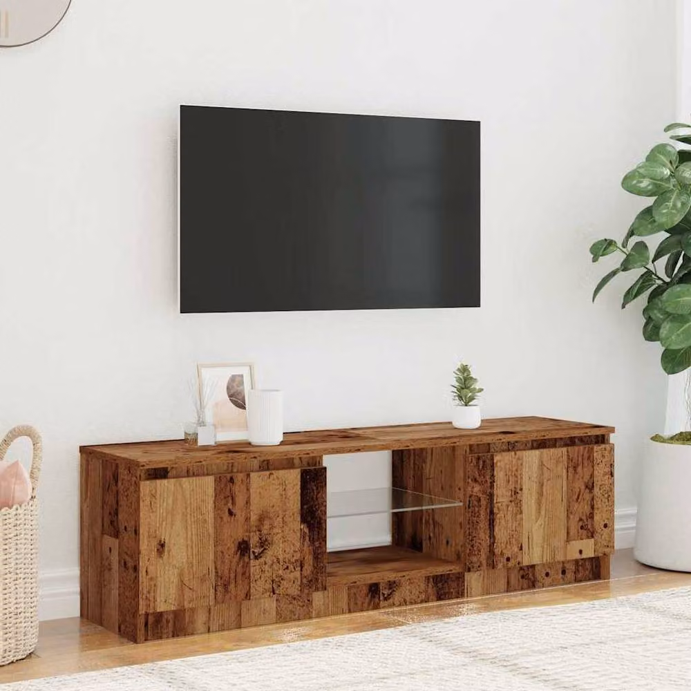Berkfield Home Modern TV Cabinet with LED Lights in Old Wood Brown, W/D/H: 120 x 30 x 36 cm – 3