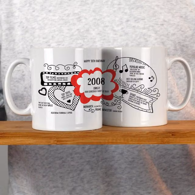 Afewhometruths Personalised 18th Birthday Mug with Name Customisation, Red and White