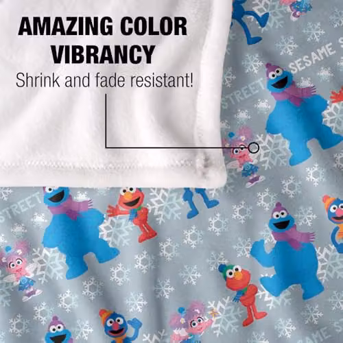 LOGOVISION Sesame Street Holiday Snow Character Pattern Super Soft Fleece Throw Blanket, White and Multicolour, W/D/H: 152 x 127 cm – 2