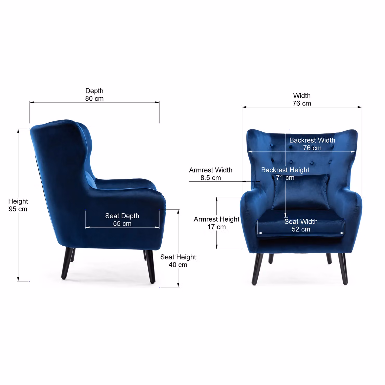 More4Homes Winslow Wing Back Velvet Button Back Armchair and Footstool in Navy Blue – 5