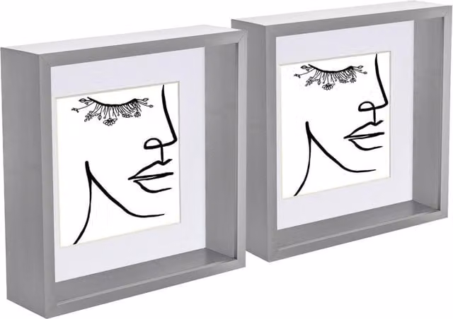 Nicola Spring Pack of 5 3D Deep Box Square Photo Frames in Grey and White, W/D/H: 20.32 x 20.32 x 5.08 cm with 6 x 6 inch Mounts