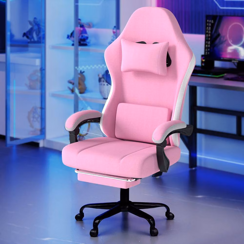 Levede Pink Fabric Gaming Recliner Office Desk Chair with Adjustable Height and 360 Degree Swivel – 3