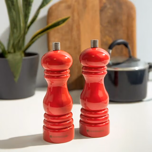 MasterClass Set of 2 Red Ceramic Capstan Salt and Pepper Mills with Interchangeable Caps
