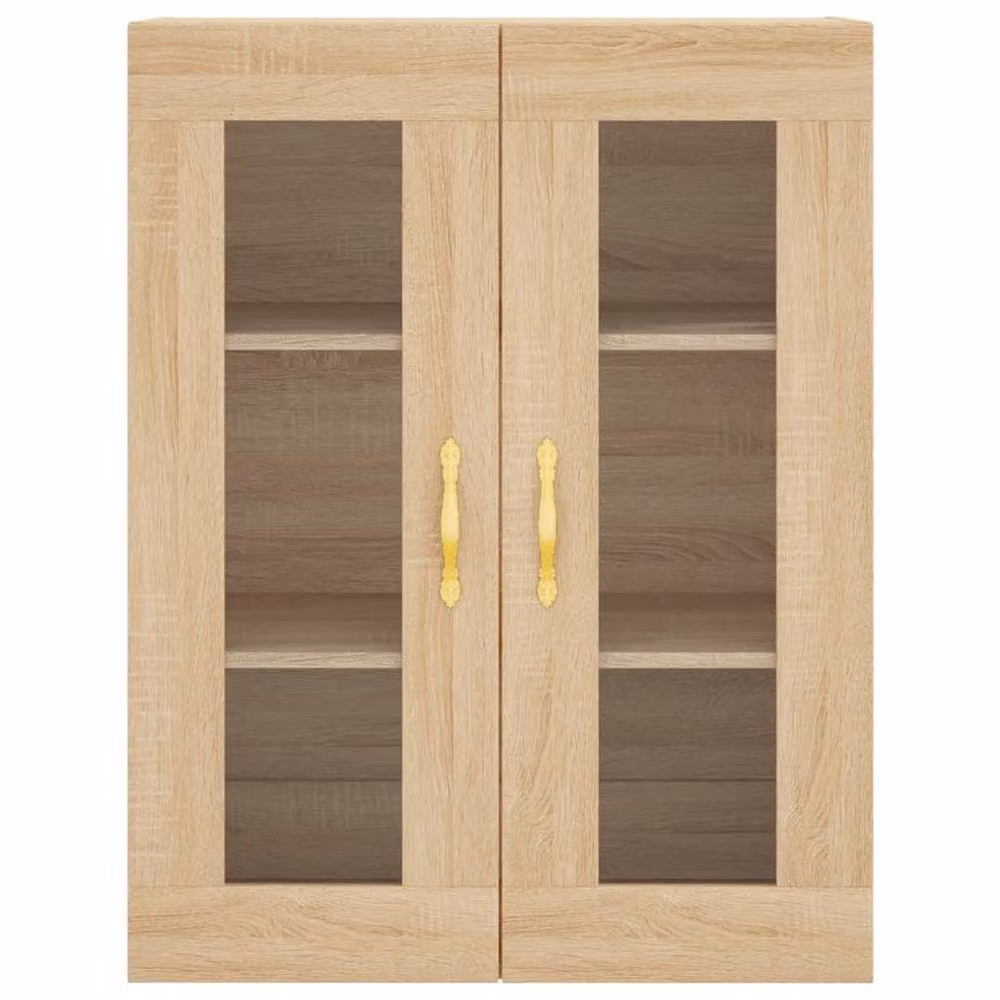 Berkfield Home Wall Mounted Cabinets, 2 Piece Set in Sonoma Oak and Light Tan with Glass Doors – 2