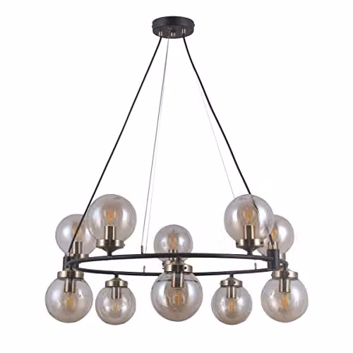 Netlighting Italux Galvez Industrial Retro 10 Light Globe Pendant Ceiling Light in Black with Transparent Glass Spheres and E14 Base – 1
