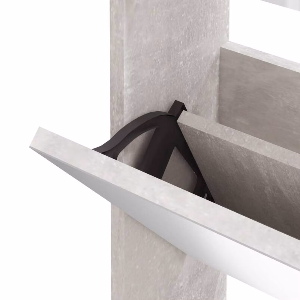 Berkfield Home 3-Layer Shoe Cabinet with Mirror in Concrete Grey, W: 63 cm, D: 17 cm, H: 102.5 cm – 2