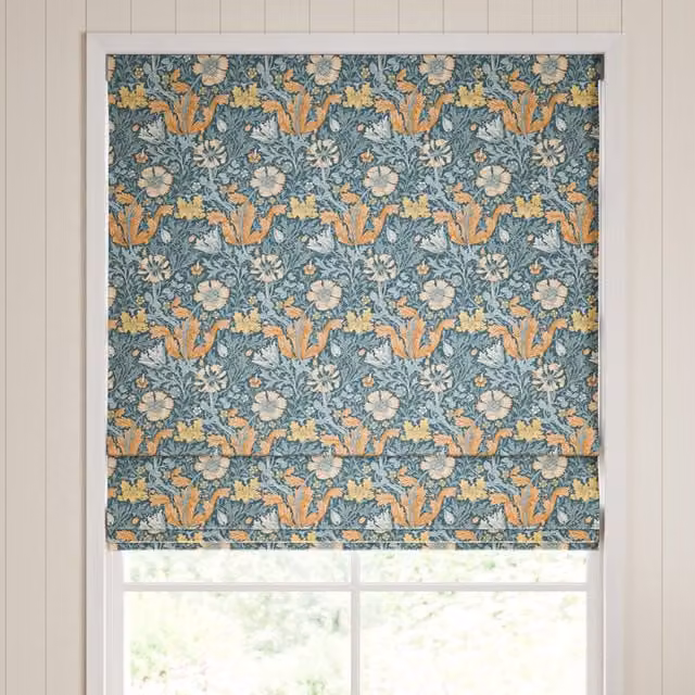 William Morris Compton Bluebird Floral Velvet Made To Measure Roman Blind in Blue and Multicolour