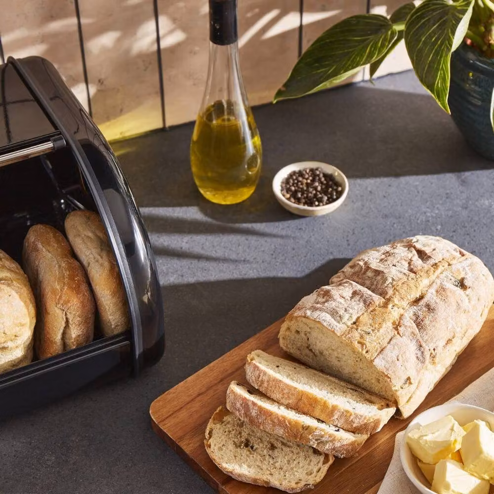 Morphy Richards Equip Compact Roll Front Bread Bin, 8L, Black and Stainless Steel – 5