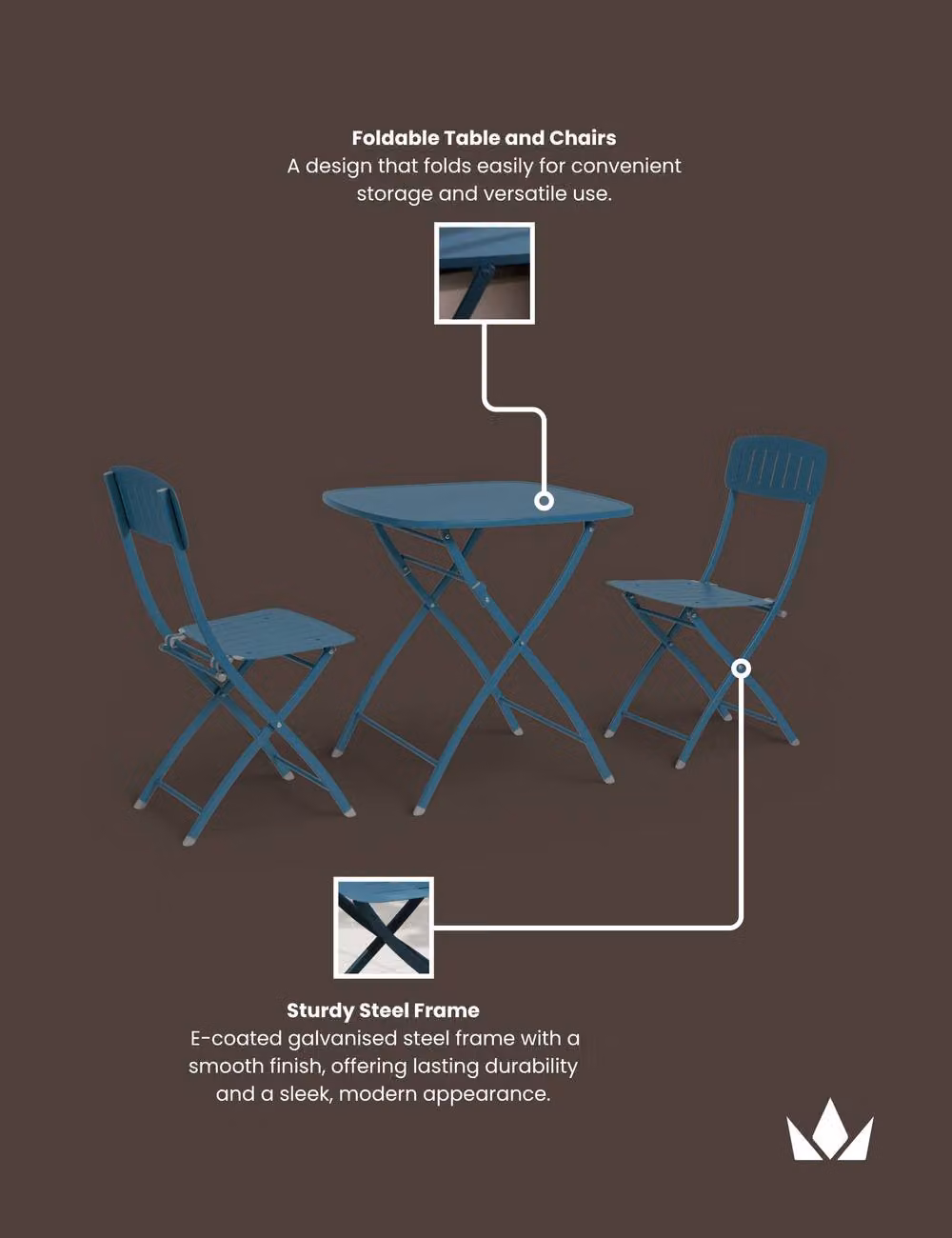 Royalcraft VENICE Bistro Square Table and 3 Chairs Set, Caribbean Blue, W: 70 cm – 4
