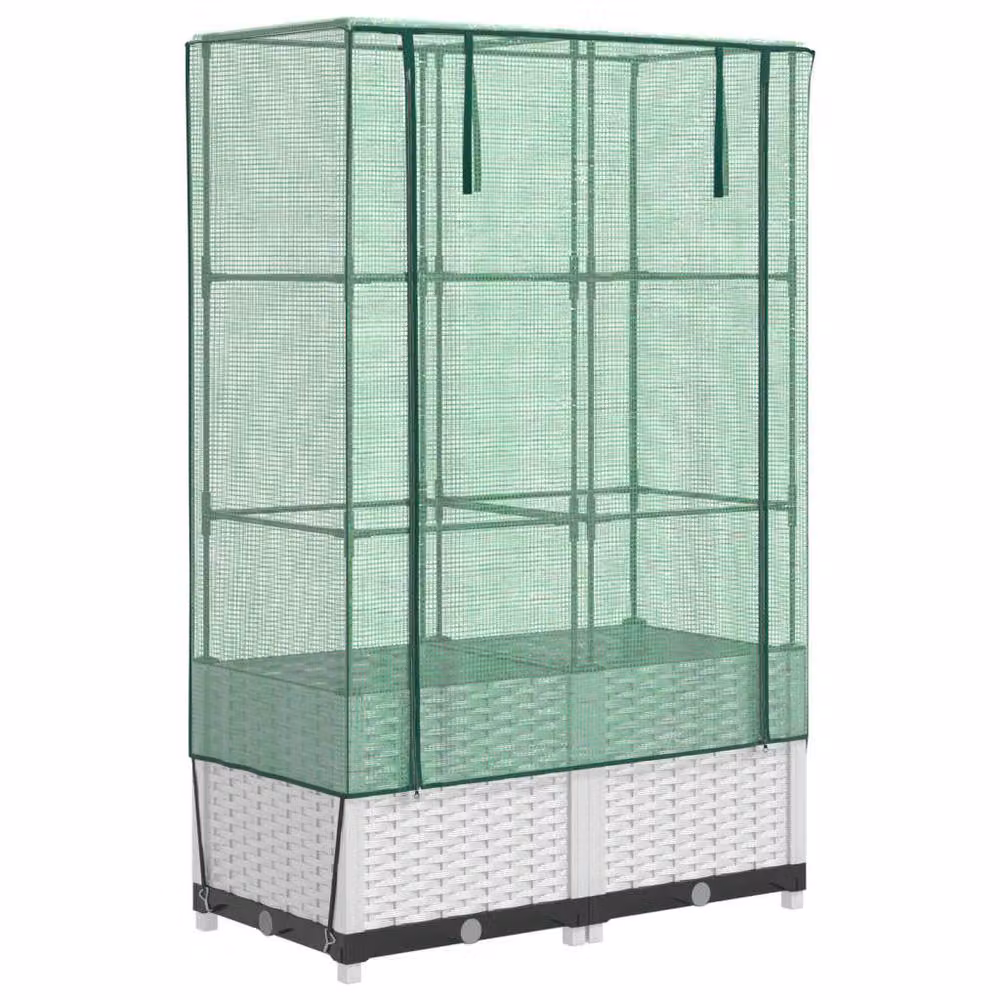 Berkfield Home Raised Bed with Greenhouse Cover in White Rattan Look, W/D/H: 80 x 40 x 138 cm – 2