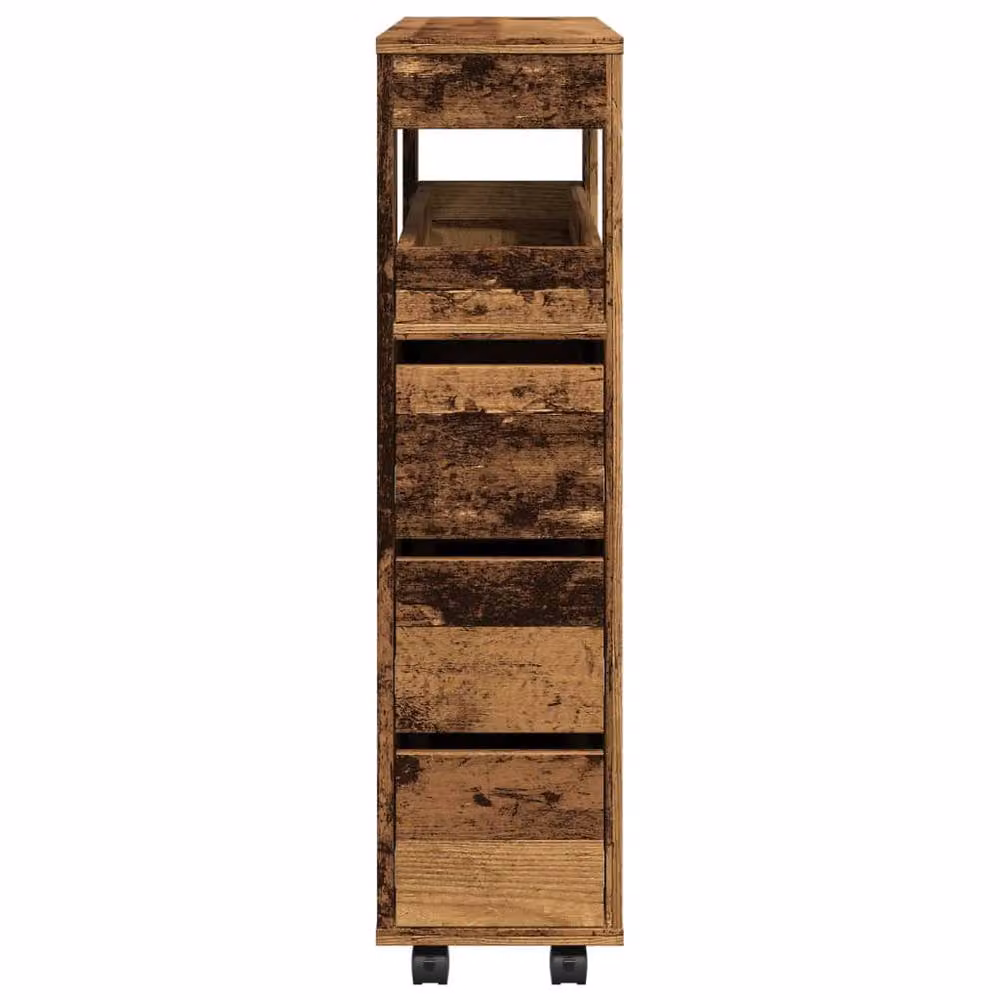 Berkfield Home Narrow Freestanding Bathroom Cabinet with Wheels in Old Wood Brown – 4