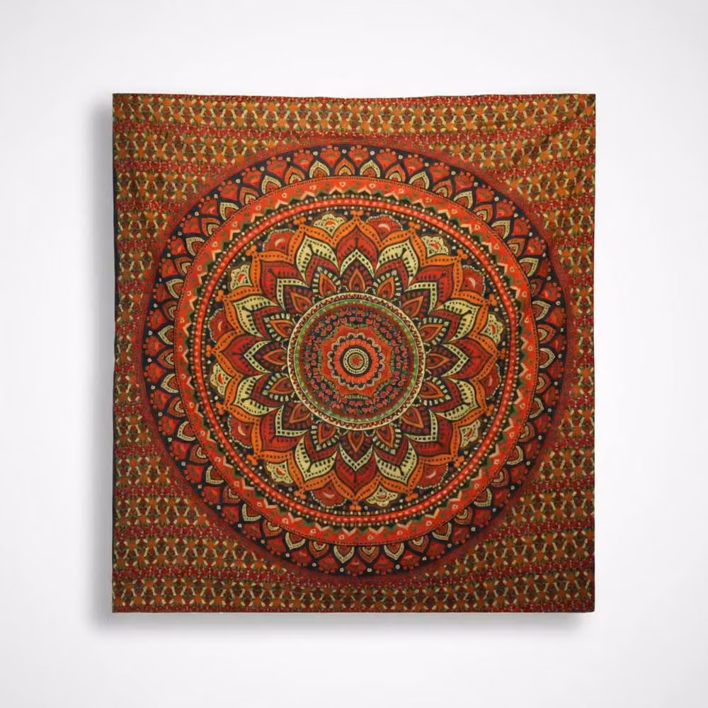 KDMD Red Mandala Art Double Cotton Bedspread and Wall Hanging Set – 2
