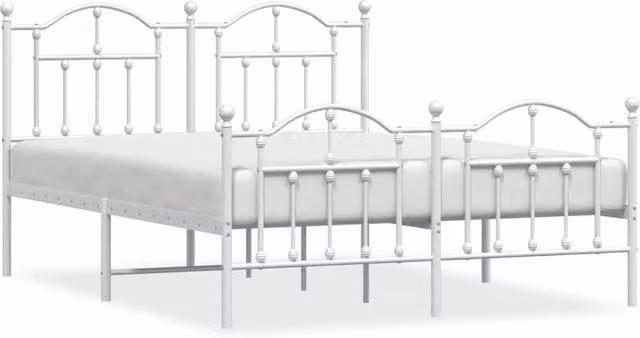 Berkfield Home Metal Bed Frame with Headboard and Footboard in White, W/D/H: 140 x 190 cm – 1