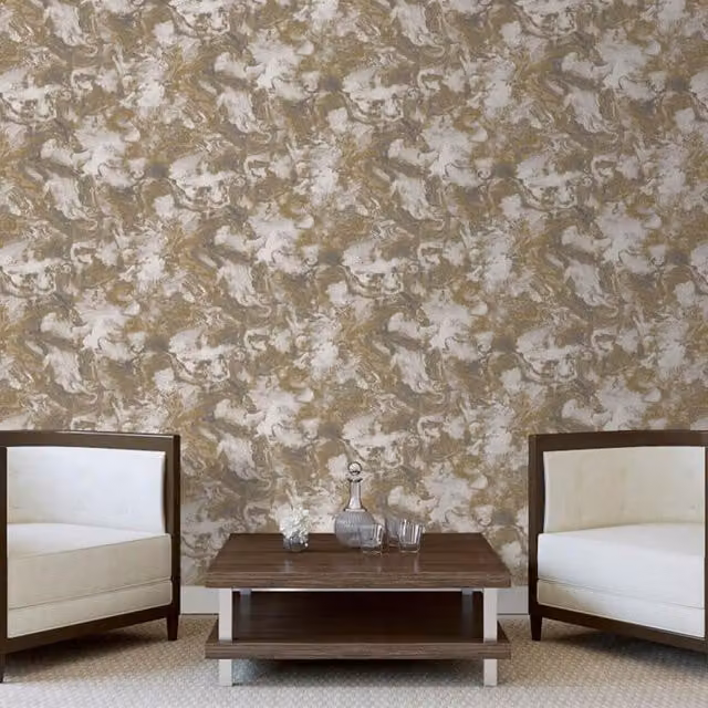 Debona Liquid Marble Effect Abstract Wallpaper in Gold and Yellow