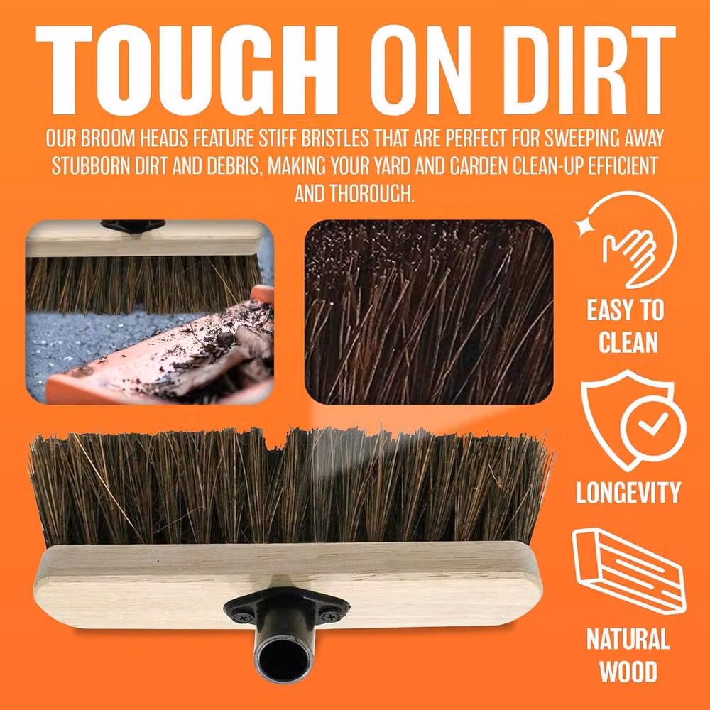 BARGAINS-GALORE Brown Wooden Broom Head for Garden and Yard Sweeping, 25.4 cm – 4